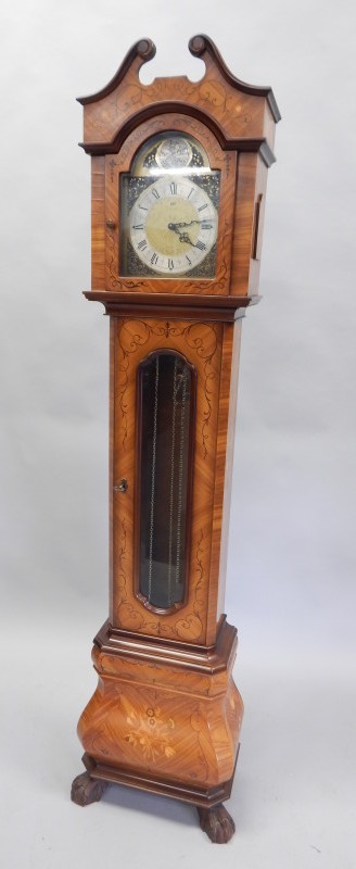 Appraisal: A modern Continental longcase clock with simulated marquetry the arched