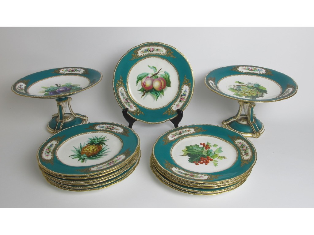 Appraisal: A Copeland dessert service painted within green ground and gilt