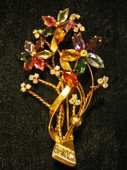 Appraisal: karat yellow gold and gem set broochMulti gem set 'flowers'