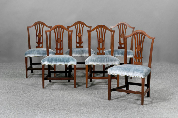 Appraisal: SET OF SIX NEW ENGLAND HEPPLEWHITE INLAID MAHOGANY SIDE CHAIRS