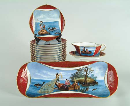 Appraisal: OUTSTANDING THIRTEEN PIECE HAND PAINTED FISH SET - x -