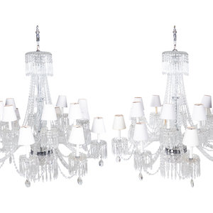 Appraisal: A Pair of Cut Glass Sixteen-Light Chandeliers th Century Height