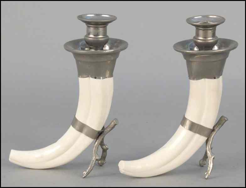 Appraisal: PAIR OF ITALIAN ANTLER FORM CANDLESTICKS Height '' Condition No