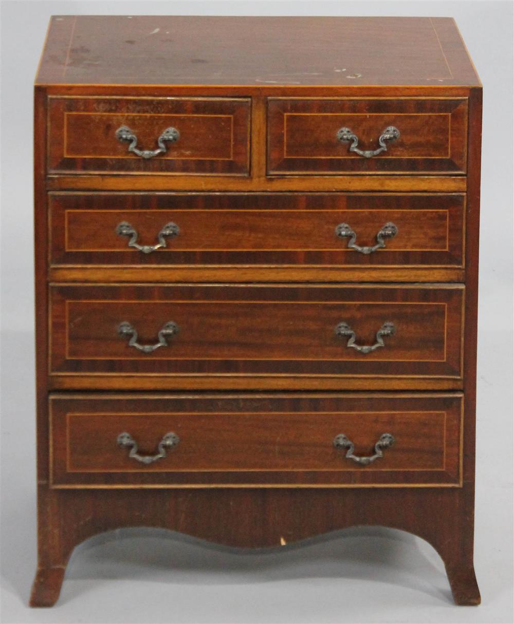 Appraisal: HEPPLEWHITE INLAID MAHOGANY BACHELOR'S CHEST having a rectangular top with