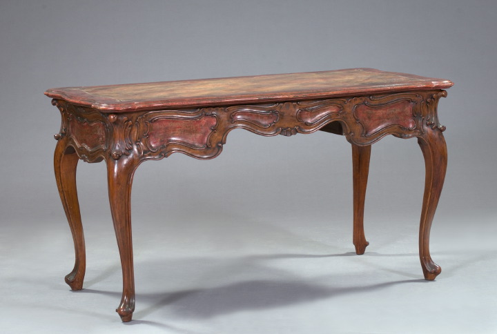 Appraisal: Provincial Louis XV-Style Fruitwood and Polychromed Writing Desk the scalloped