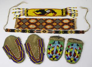 Appraisal: Native American beadwork incl moccasin tongues pcs Native American beadwork