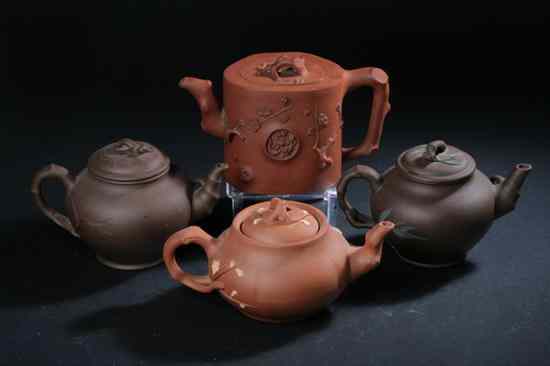 Appraisal: THREE CHINESE YIXING TEA POTS Each with marker's mark of