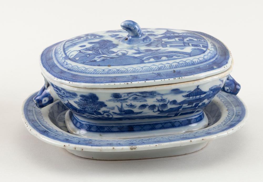 Appraisal: CHINESE EXPORT BLUE AND WHITE CANTON PORCELAIN COVERED DISH WITH