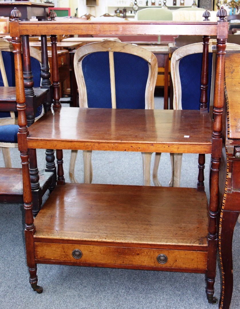 Appraisal: A Regency mahogany three tier whatnot with single drawer base