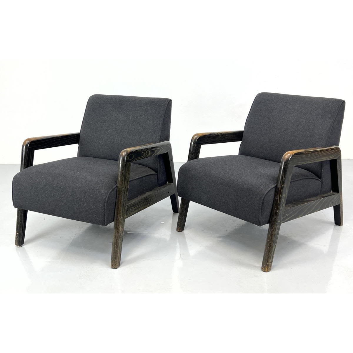 Appraisal: Pr Cerused Oak Modernist Lounge Chairs Open Arm Frames Dimensions