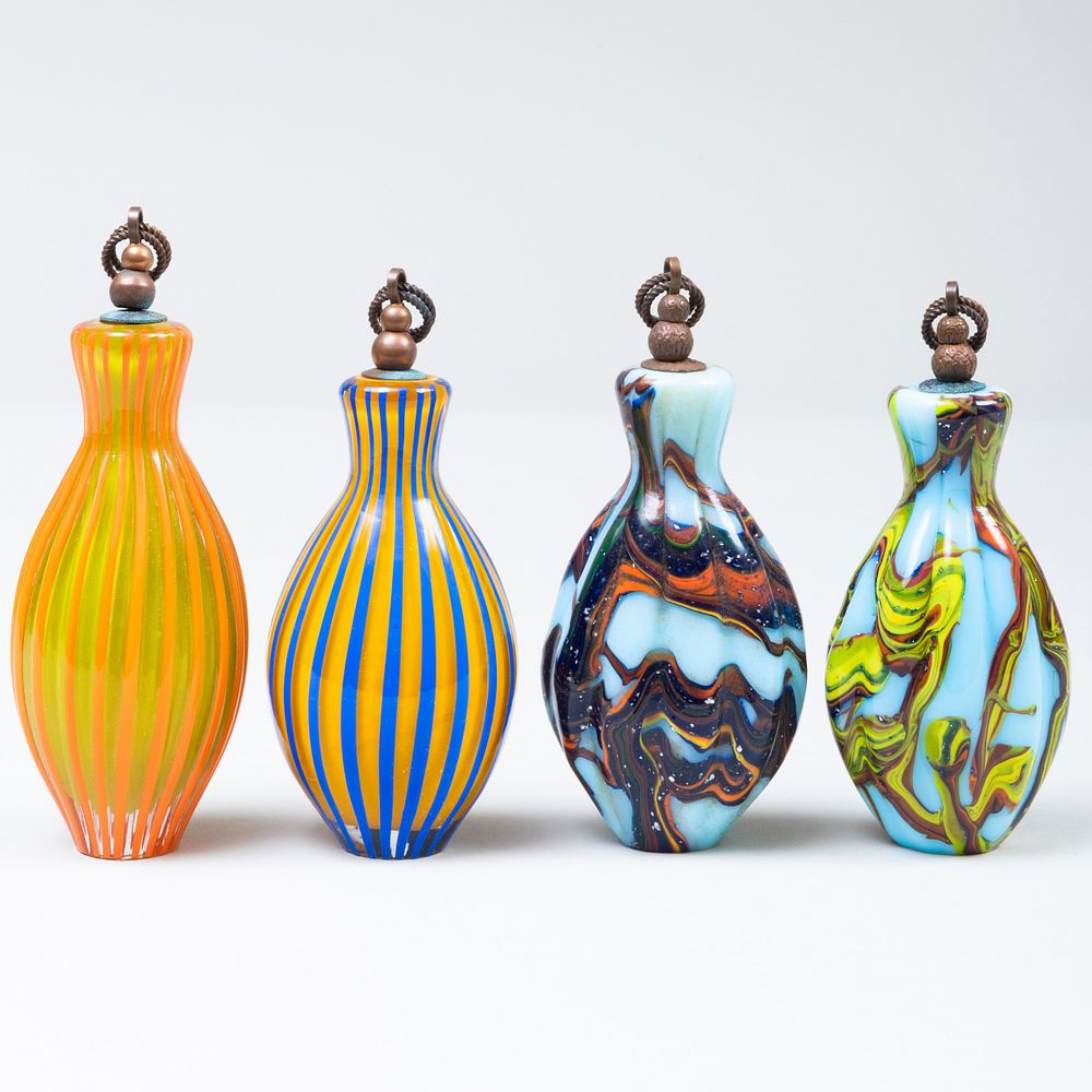 Appraisal: Group of Four Bavarian Glass Snuff Bottles With associated stoppers