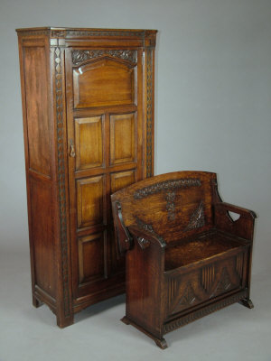 Appraisal: An oak monks bench early th century the carved top