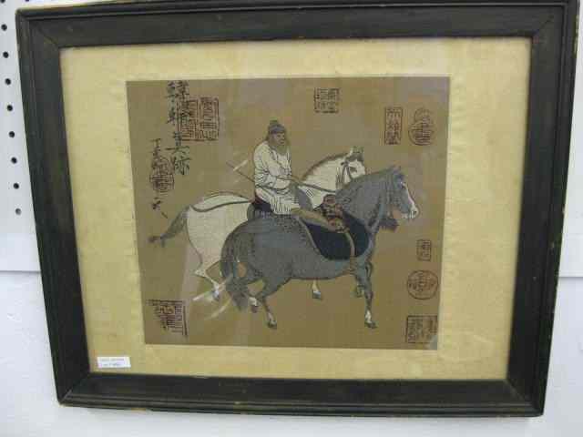 Appraisal: Chinese Silk Embroidery of Rider Horses '' x '' signed