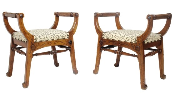 Appraisal: A pair of Victorian walnut window seats on block and