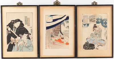 Appraisal: Three Japanese Woodblock Prints Each framed under glass in a