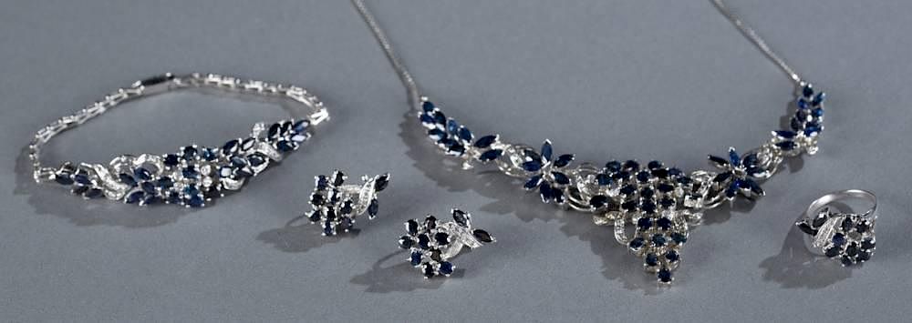 Appraisal: ct Sapphire diamond sterling jewelry set A sapphire and diamond