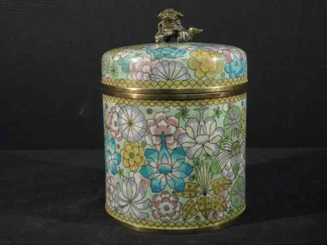 Appraisal: th century Chinese cloisonne brass humidor With a colorful floral