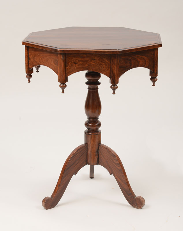 Appraisal: Regency Style Faux Grained Octagonal Pedestal Table With arcaded frieze