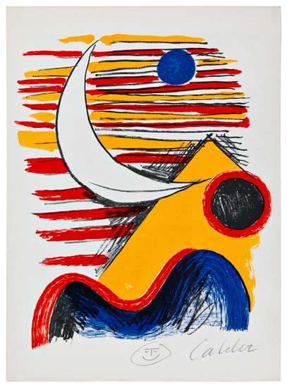 Appraisal: ALEXANDER CALDER Moon Planets and Pyramid Color lithograph on cream