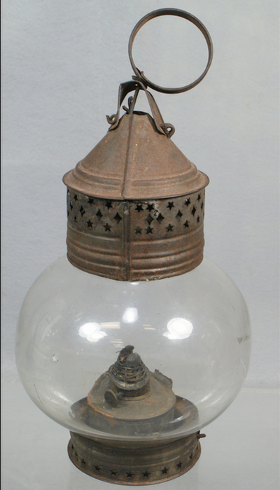 Appraisal: Clear blown glass onion lamp kerosene burner some surface rust