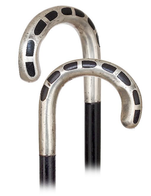 Appraisal: Art Deco Silver Cane -Ca -Large and plain silver crook