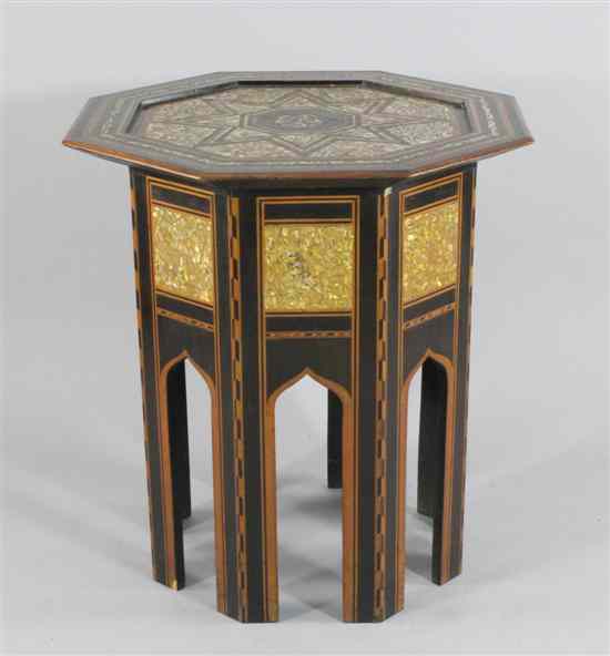 Appraisal: A Middle Eastern mother of pearl and parquetry inlaid coffee