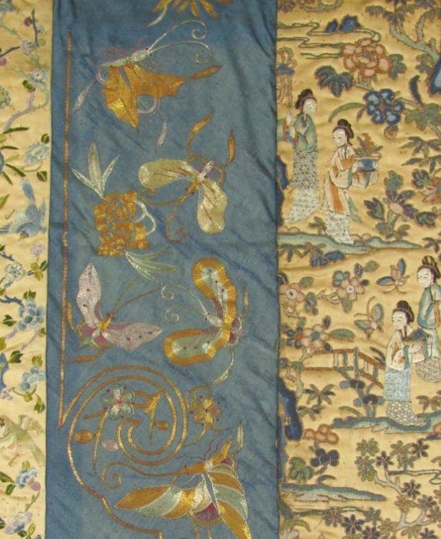 Appraisal: A late th early thC Chinese silkwork embroidery set with