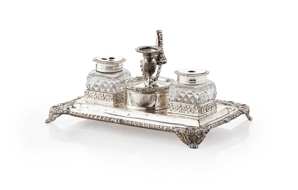 Appraisal: A desk inkstand James Parkes London of rectangular form gadroon