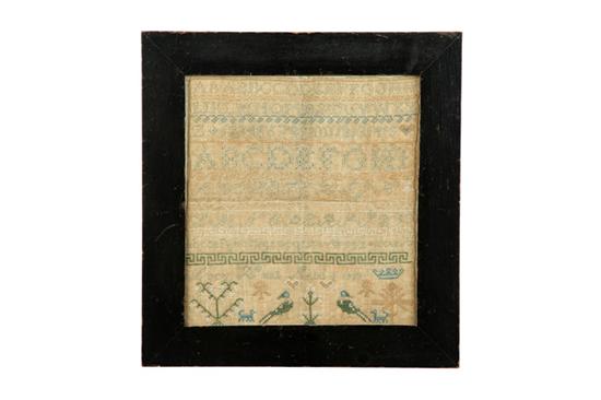 Appraisal: SAMPLER American silk on linen Marking sampler with rows of