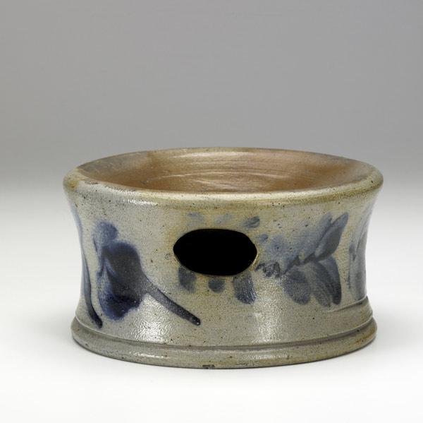 Appraisal: SALT-GLAZED STONEWARE Pennsylvania spittoon with blue decoration late th C