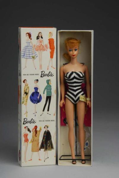 Appraisal: Blonde Ponytail Barbie Description Wearing striped swimsuit glasses and shoes