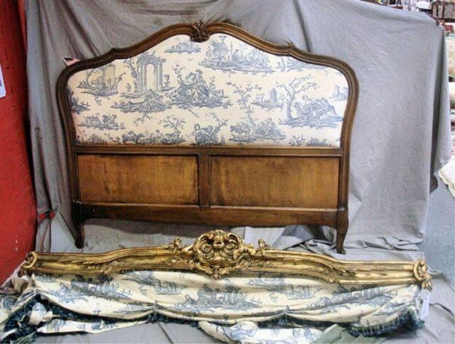 Appraisal: Louis XV Giltwood Valance Curtains with Matching Headboard Probably th