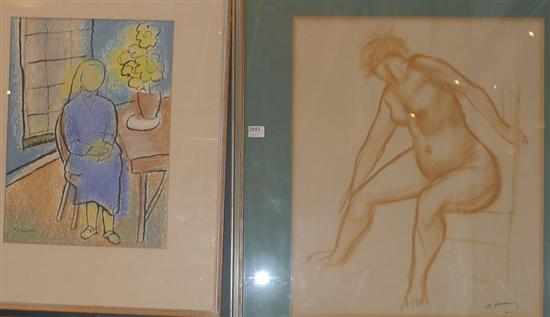 Appraisal: TWO WORKS SEATED FIGURE BY MABEL WILLIAMS PASTEL ARTIST UNKNOWN