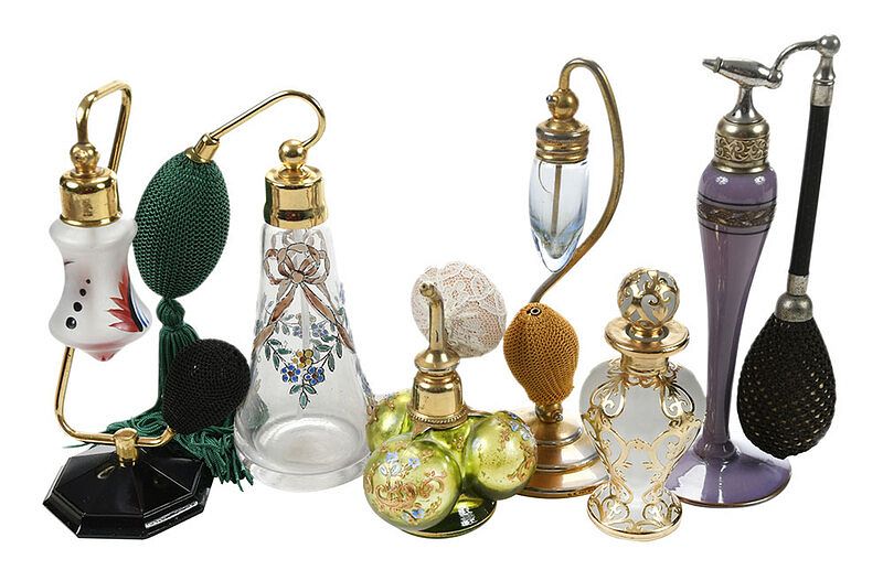 Appraisal: Six Glass Atomizer and Perfume Bottles Continental late th th