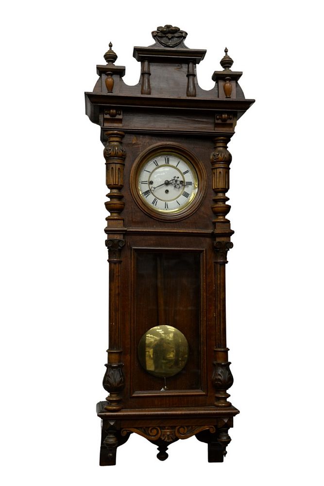 Appraisal: Vienna Regulator Clock walnut case with enameled face having triple