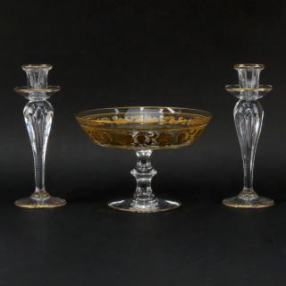 Appraisal: Grouping of Three Crystal and Gilt Tableware Includes a pair