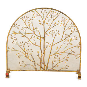 Appraisal: A Gilt Metal Fire Screen with Berried Branches th Century