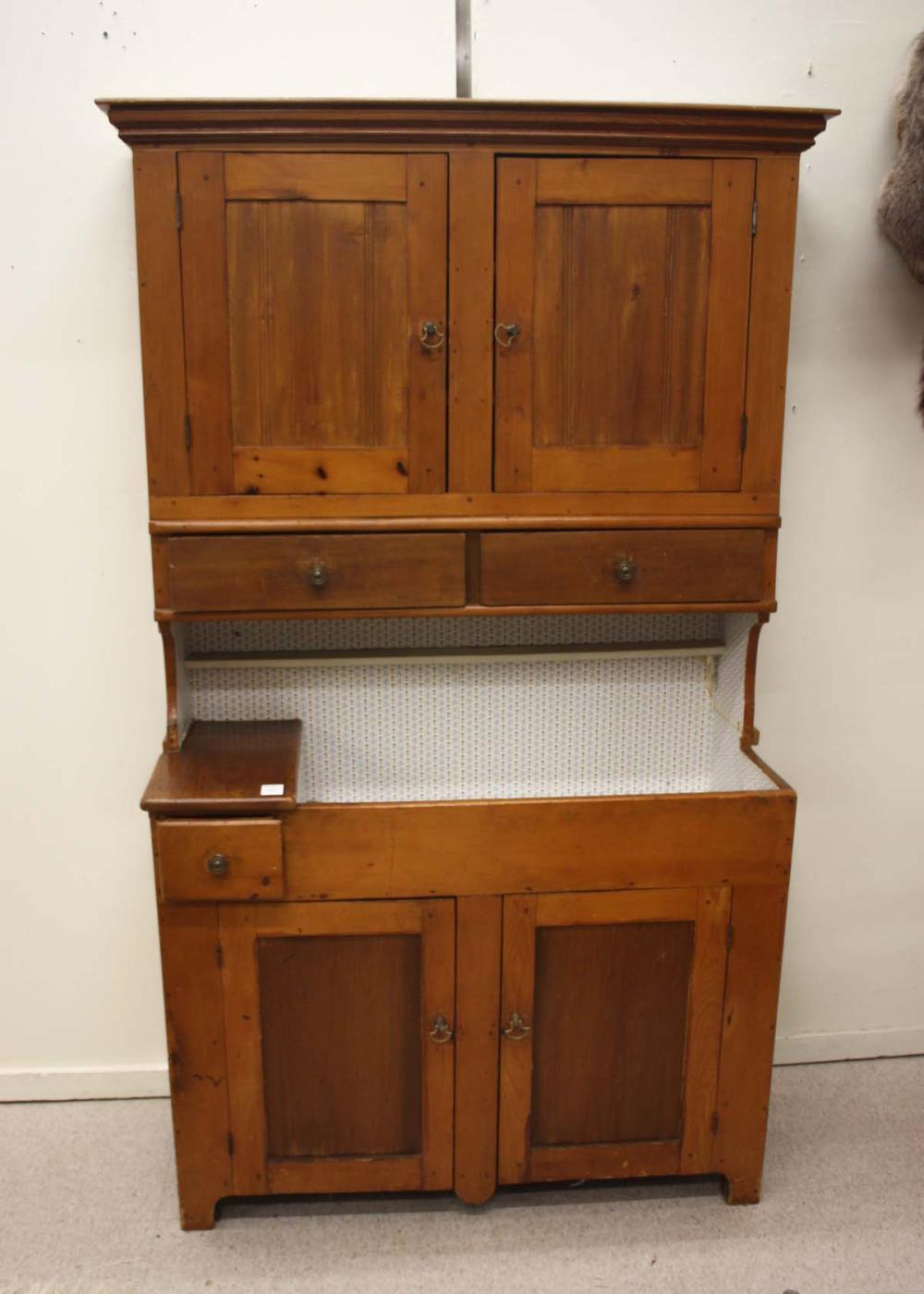 Appraisal: COUNTRY YELLOW PINE KITCHEN CUPBOARD DRY SINK American th century