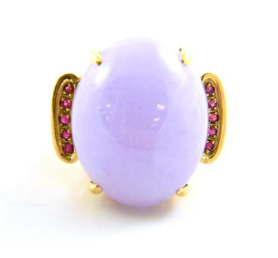 Appraisal: K yellow gold lavender jade and pink sapphire ring large