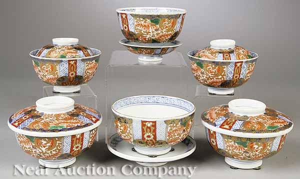 Appraisal: Six Japanese Imari Rice Bowls with Covers th c three