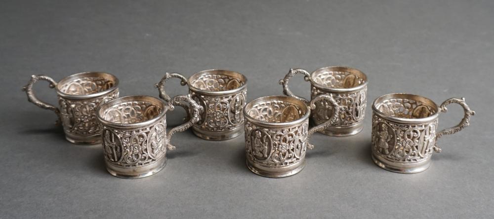 Appraisal: Set of Six Middle Eastern Pierced Repousse White-Metal Cup Housings