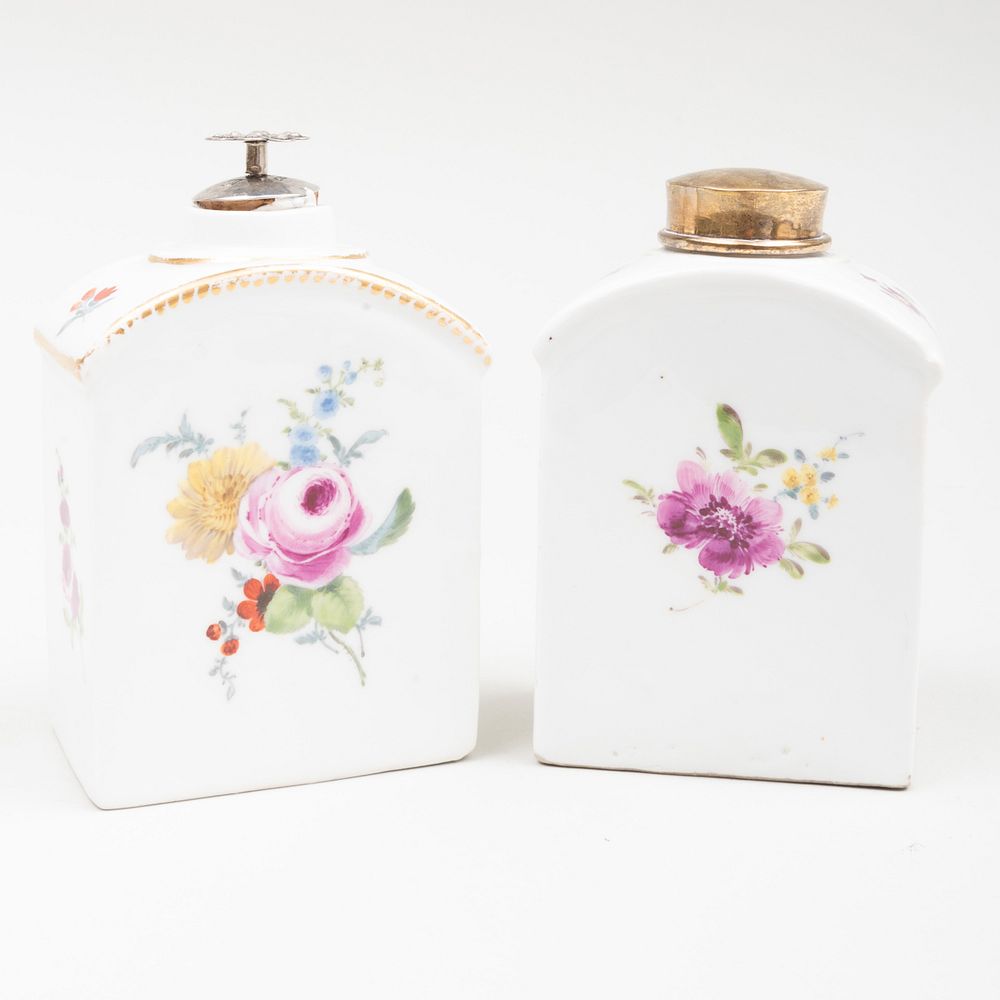 Appraisal: Two German Porcelain Tea Caddies Decorated with Flower Spray One