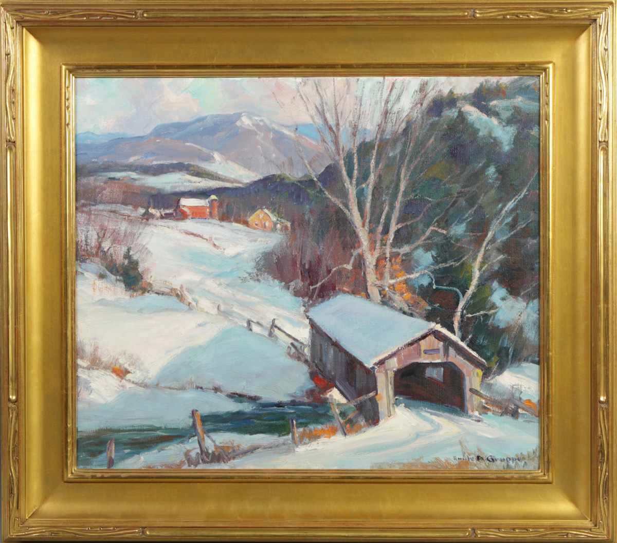 Appraisal: Emile A Gruppe American - ''Winter Covered Bridge'' Sgn lower