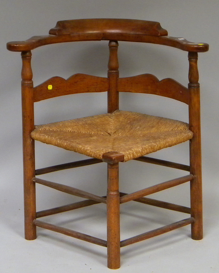 Appraisal: Cherry and Ash Roundabout Chair with Woven Rush Seat overall