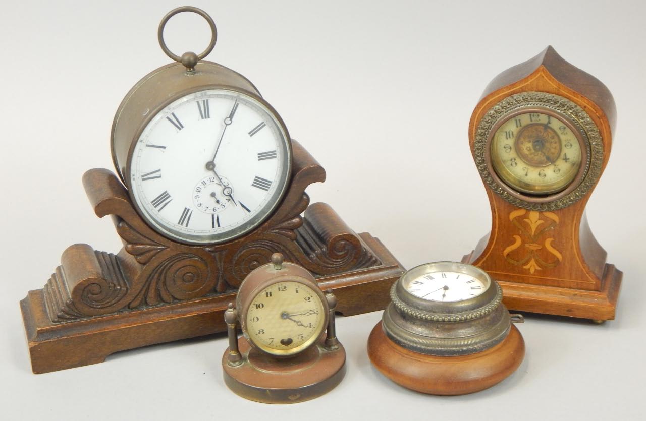 Appraisal: Four late th-early thC clocks to include a desk timepiece