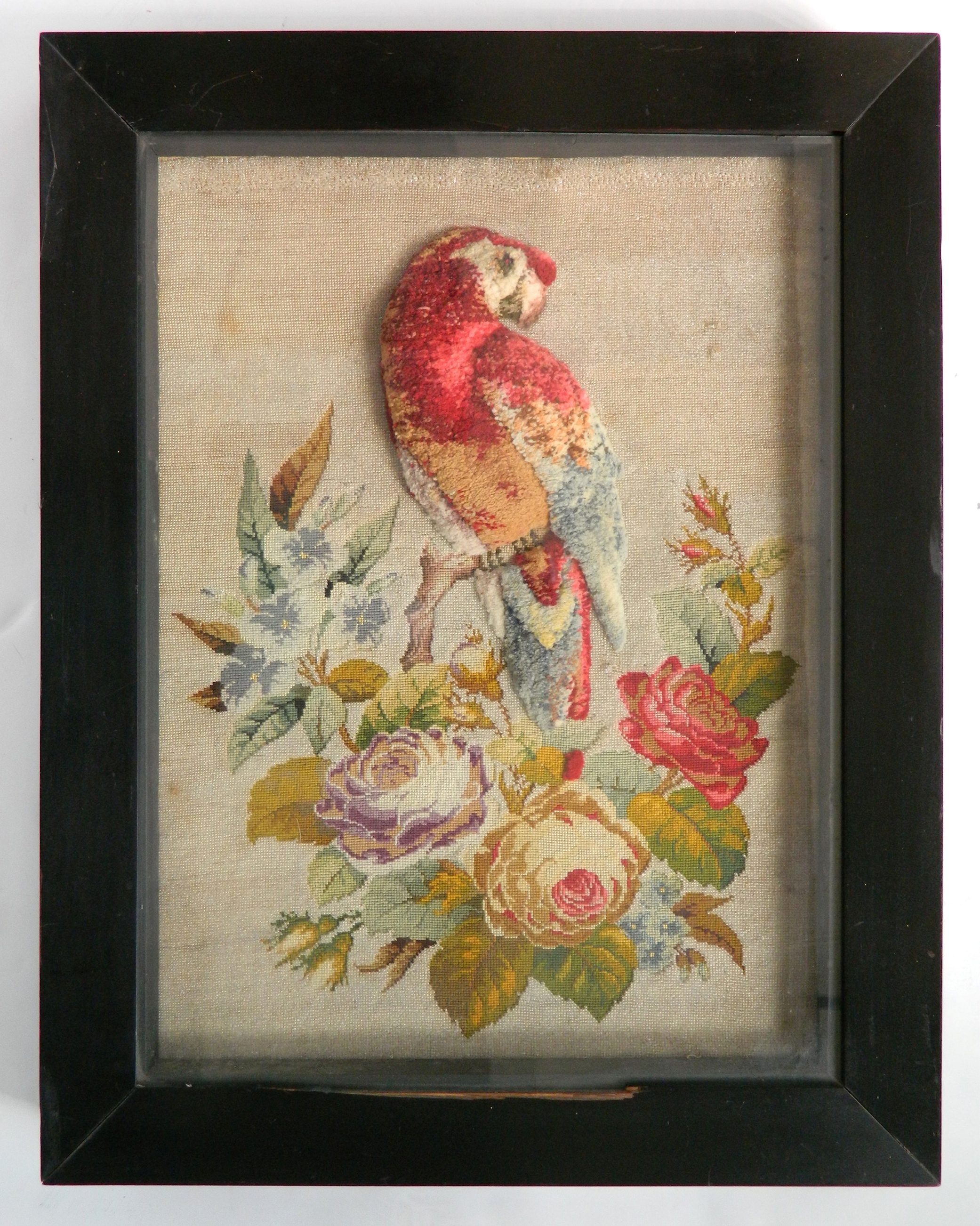 Appraisal: th c Victorian textile of stump work Parrot against a