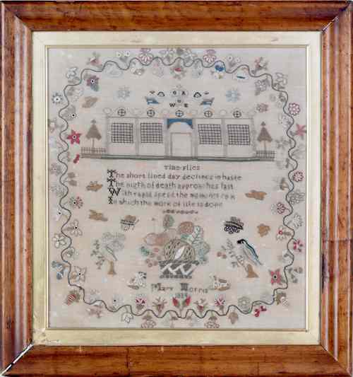 Appraisal: Silk on linen sampler dated wrought by Mary Morris x