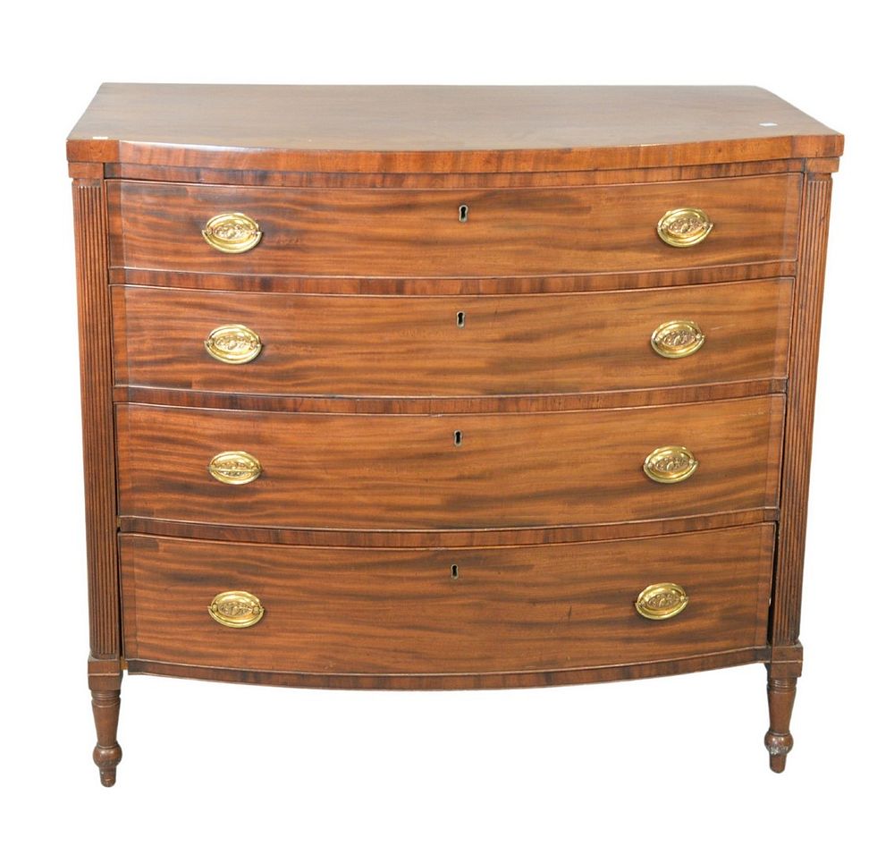 Appraisal: Sheraton Four Drawer Mahogany Chest with reeded columns height inches