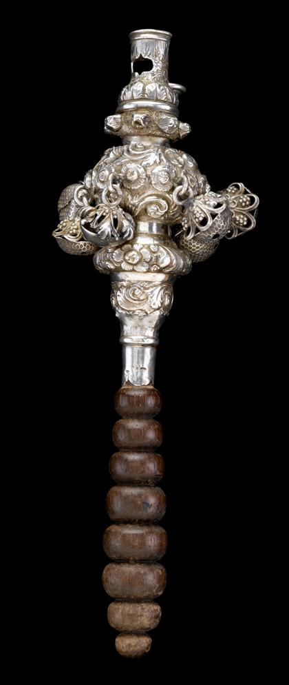 Appraisal: Victorian silver baby rattle with treen handle george unite birmingham