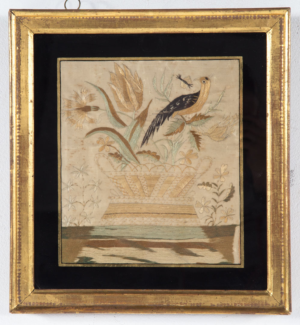 Appraisal: Needlework on silk picture probably American circa attributed to Mary